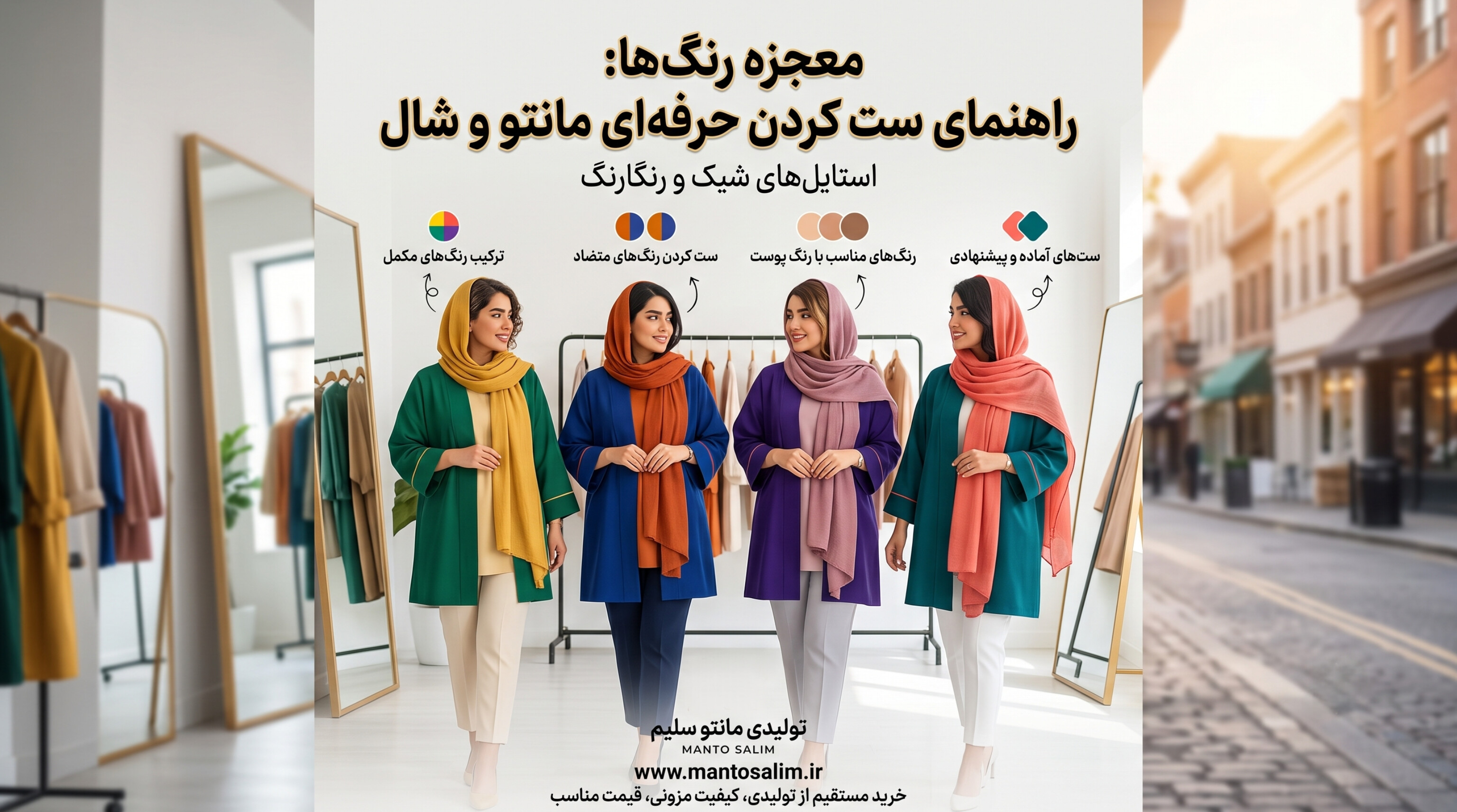 معجزه رنگ‌ها: راهنمای ست کردن حرفه‌ای مانتو و شال (با چه رنگی ست کنم؟)