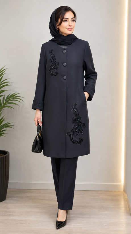 تنخور پالتو مشکی مجلسی زنانه سایز ۴۴ تا ۵۸ در مانتو سلیم
